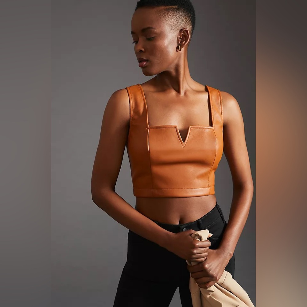 Maeve NEW Brown Vegan Leather Notched Women's Tank